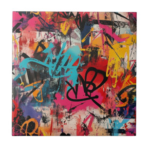 Urban Graffiti Collage with Bold Colors Paint Ceramic Tile