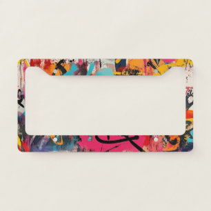 Urban Graffiti Collage with Bold Colors Paint License Plate Frame