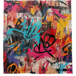 Urban Graffiti Collage with Bold Colors Paint Shower Curtain
