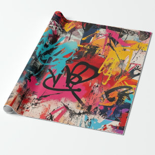 Urban Graffiti Collage with Bold Colors Paint Wrapping Paper