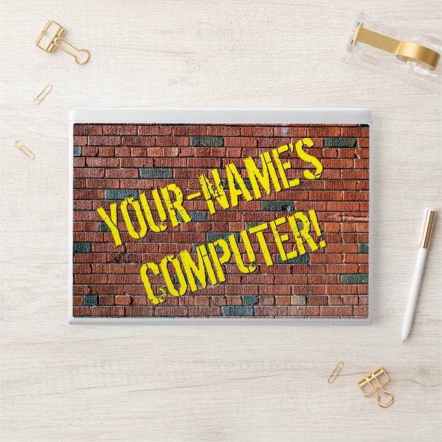 Urban Graffiti Inspired Brick Wall + Custom Name HP Laptop Skin (Desk)