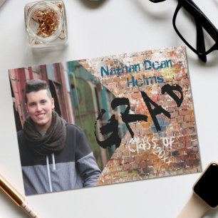 Urban Graffiti on Red Brick Graduation Photo Invitation