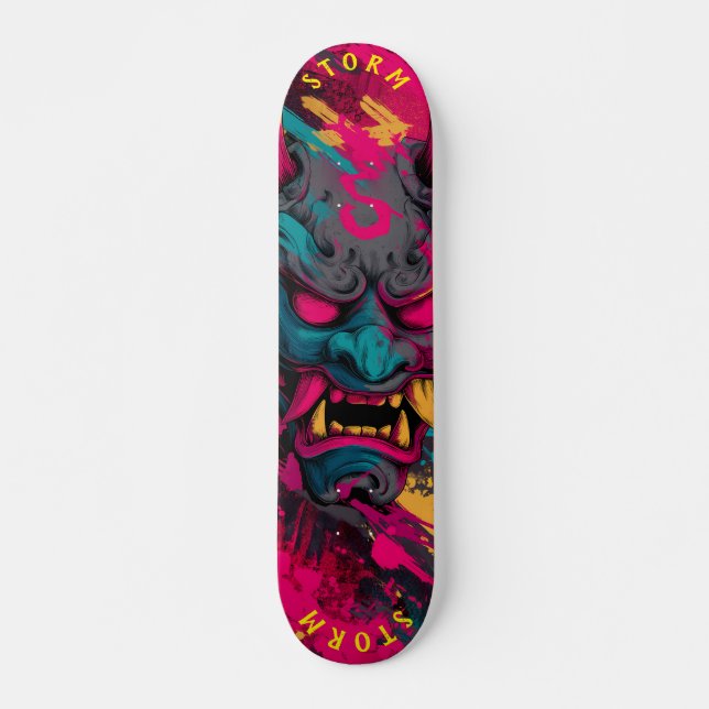 Urban Graffiti Oni Mask – Customizable Skate Deck (Front)