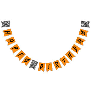 Urban Graffiti Orange Black Happy Birthday Bunting Flags