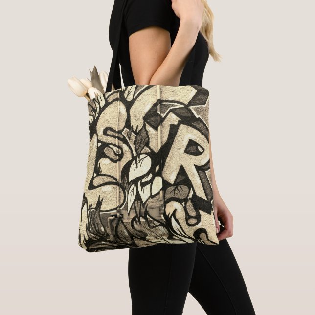 Urban Graffiti Sepia Style Tote Bag (Close Up)