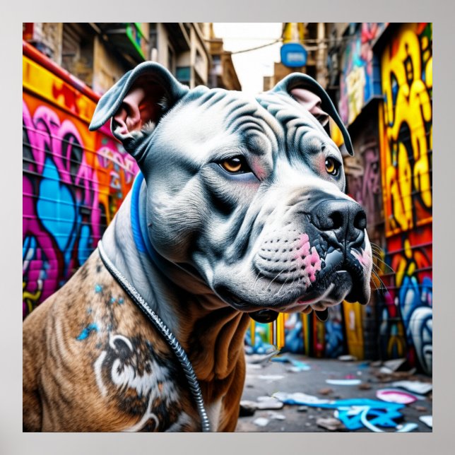 Urban Graffiti Street Art Brindle Pitbull Lover Poster (Front)