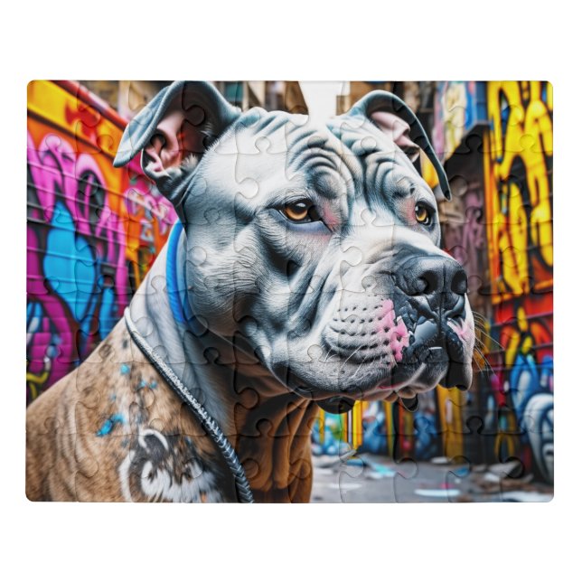 Urban Graffiti Street Art City Pitbull Jigsaw Puzzle (Puzzle Horizontal)