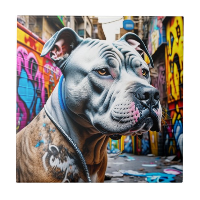 Urban Graffiti Street Art City Pitbull Lover Ceramic Tile (Front)