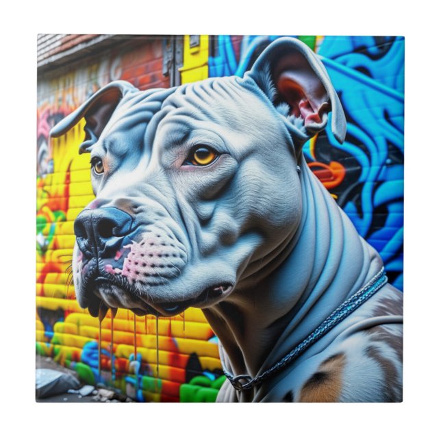 Urban Graffiti Street Art City Pitbull Lover Ceramic Tile (Front)
