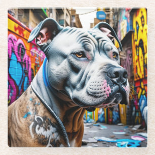 Urban Graffiti Street Art City Pitbull Lover Glass Coaster