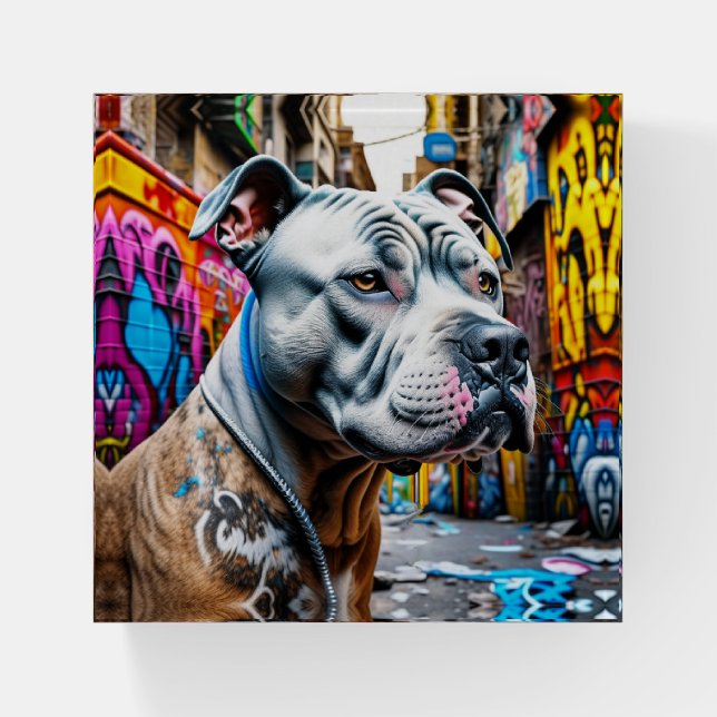 Urban Graffiti Street Art City Pitbull Lover Paperweight (Front)