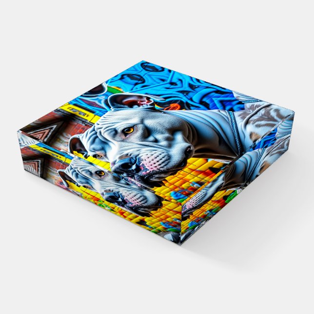 Urban Graffiti Street Art City Pitbull Lover Paperweight (Angled)