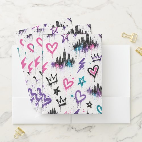 Urban Graffiti Street Art NYC Skyline Pocket Folder