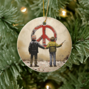 Urban Graffiti Street Art Peace Sign Ceramic Ornament