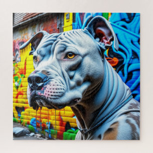 A portrait of a Pitbull Jigsaw Puzzle for Sale by ArtistMark00