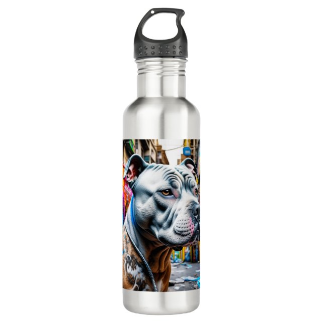 Urban Graffiti Street Art Pitbull Stainless Steel Water Bottle (Front)