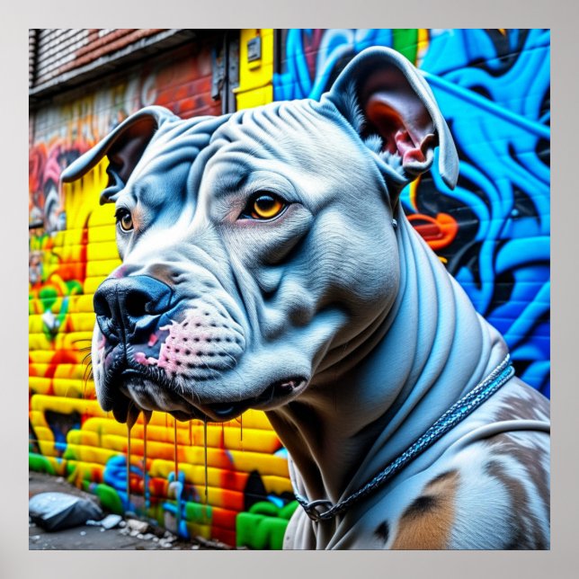 Urban Graffiti Street Art White Pitbull Lover Poster (Front)