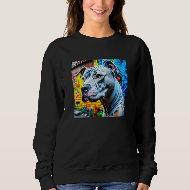Urban Graffiti Street Art White Pitbull Lover Sweatshirt (Front)