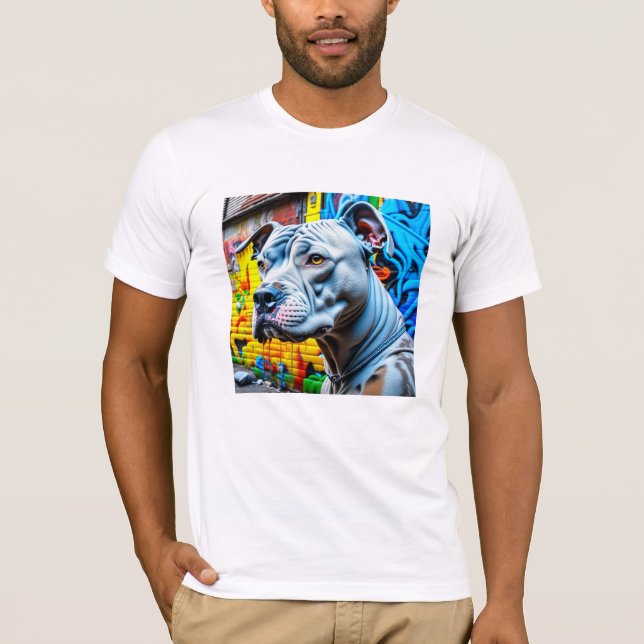 Urban Graffiti Street Art White Pitbull Lover T-Shirt (Front)