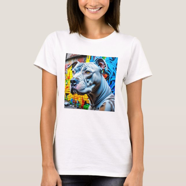 Urban Graffiti Street Art White Pitbull Lover T-Shirt (Front)