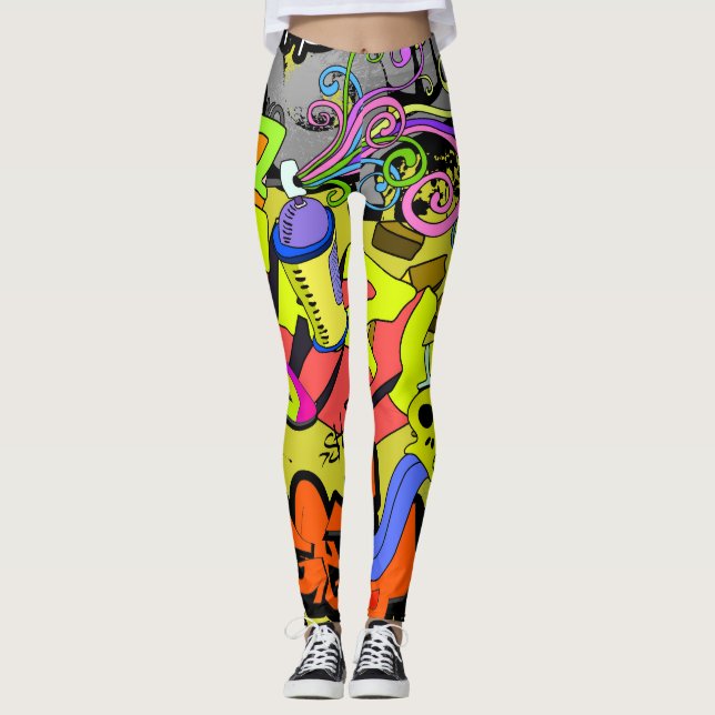 Urban Graffiti: Vintage Art Wall Leggings (Front)