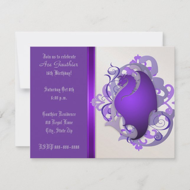 Urban Grape Fantasy Dragon Birthday Party Invite (Front)