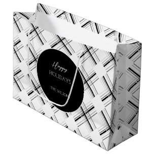 Urban Gray Tartan Pattern With Black Geometry Large Gift Bag