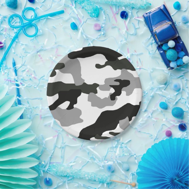 Urban grey camouflage no. 15 print  paper plates (Party)