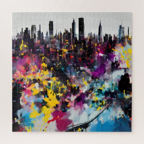 Urban Gritty Grunge Manhattan City Skyline Jigsaw Puzzle