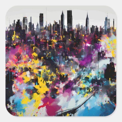 Urban Gritty Grunge Manhattan City Skyline Square Sticker