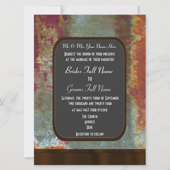 Urban grunge chalkboard style alternative wedding invitation (Front)