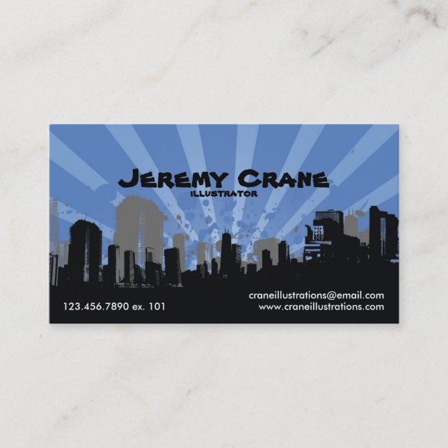 Urban Grunge Cityscape - Blue Business Card (Front)