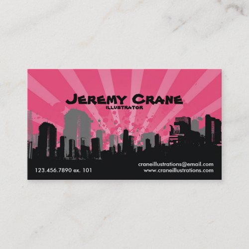 Urban Grunge Cityscape - Pink Business Card Template