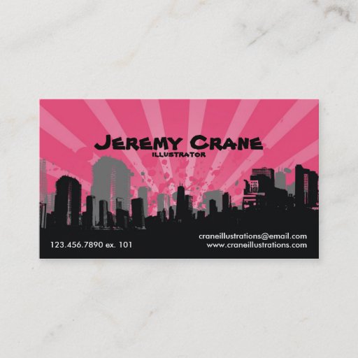 Customizable Urban Grunge Cityscape - Pink Business Card Template