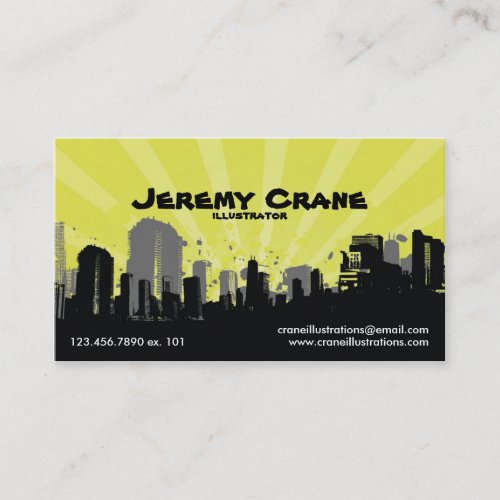 Urban Grunge Cityscape - Yellow Business Card Template