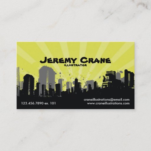 Customizable Urban Grunge Cityscape - Yellow Business Card Template