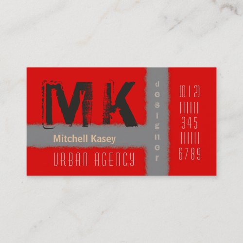 Urban Grunge Design Red &amp; Gray Business Card