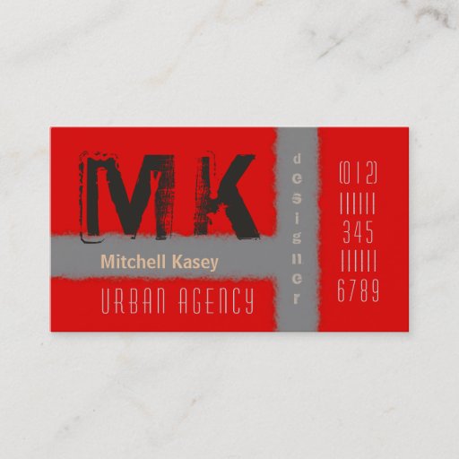 Customizable Urban Grunge Design Red &amp; Gray Business Card