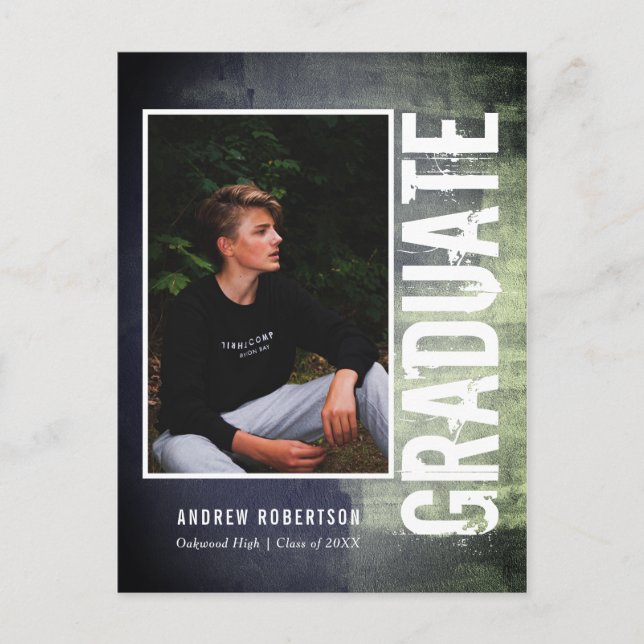 Urban Grunge Photo Graduation Invitation Postcard (Front)