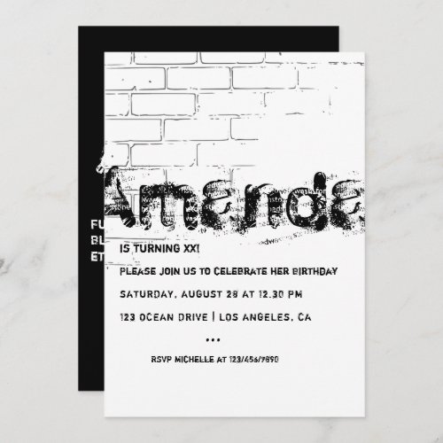 Urban Grunge Typography Birthday Party Invitation