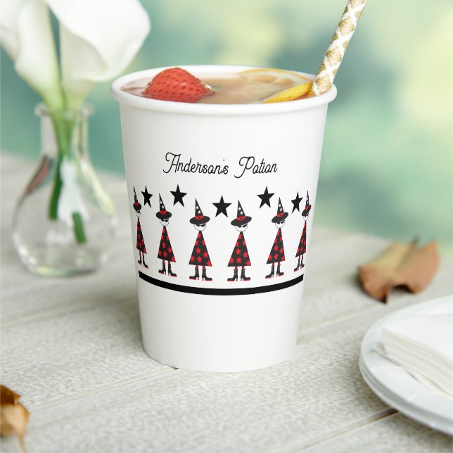 Urban Halloween Witch Star Pattern Red Black Paper Cups (Insitu)