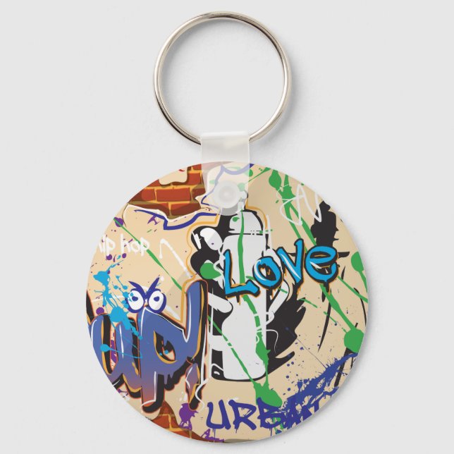 Urban Hip Hop Graffiti Wall. Keychain (Front)