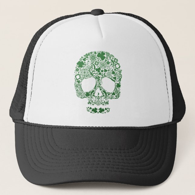 Urban & Hip St .Patricks's Day Skull Trucker Hat (Front)