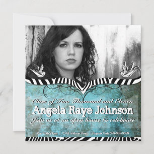 Urban & Hip Tattoo Blue Grunge & Zebra Invite