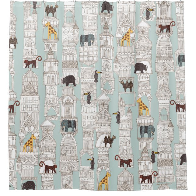 urban jungle silver mint shower curtain (Front)