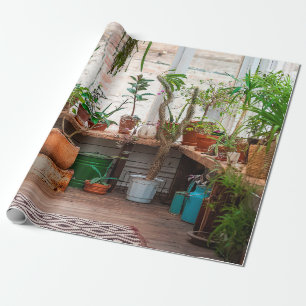 Urban jungle. Winter garden with plants, flowers.  Wrapping Paper