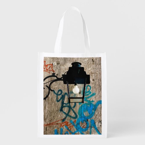 Urban Lamp Post and Graffiti  Grocery Bag