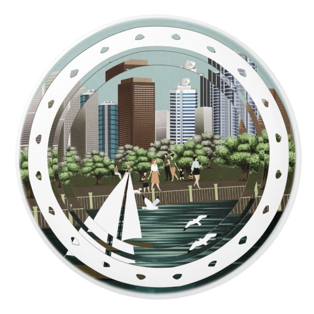 Urban landscape ceramic knob (Front)