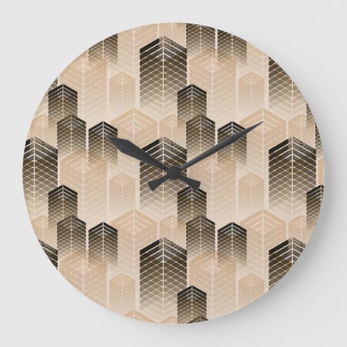 Urban Landscape Sepia Ivory Seamless Large Clock