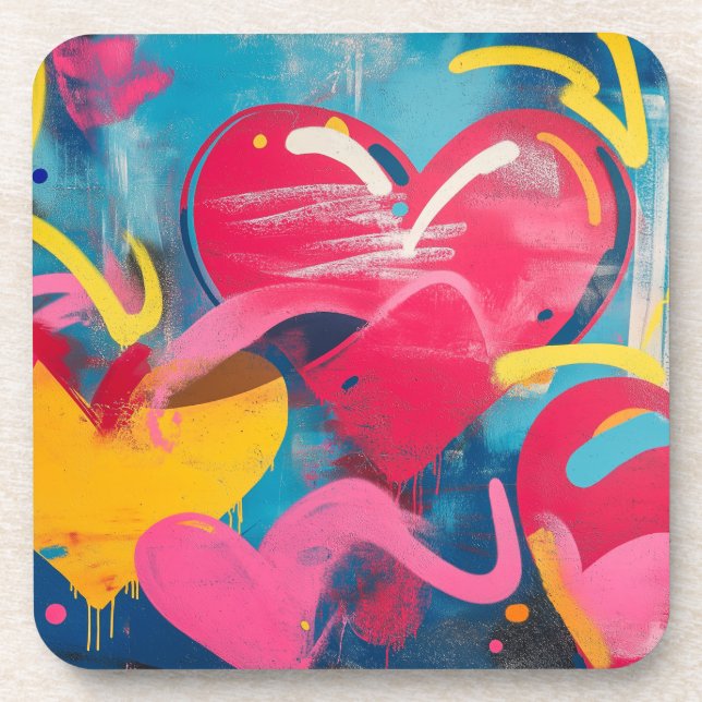 Urban Love: Graffiti Hearts Beverage Coaster (Front)